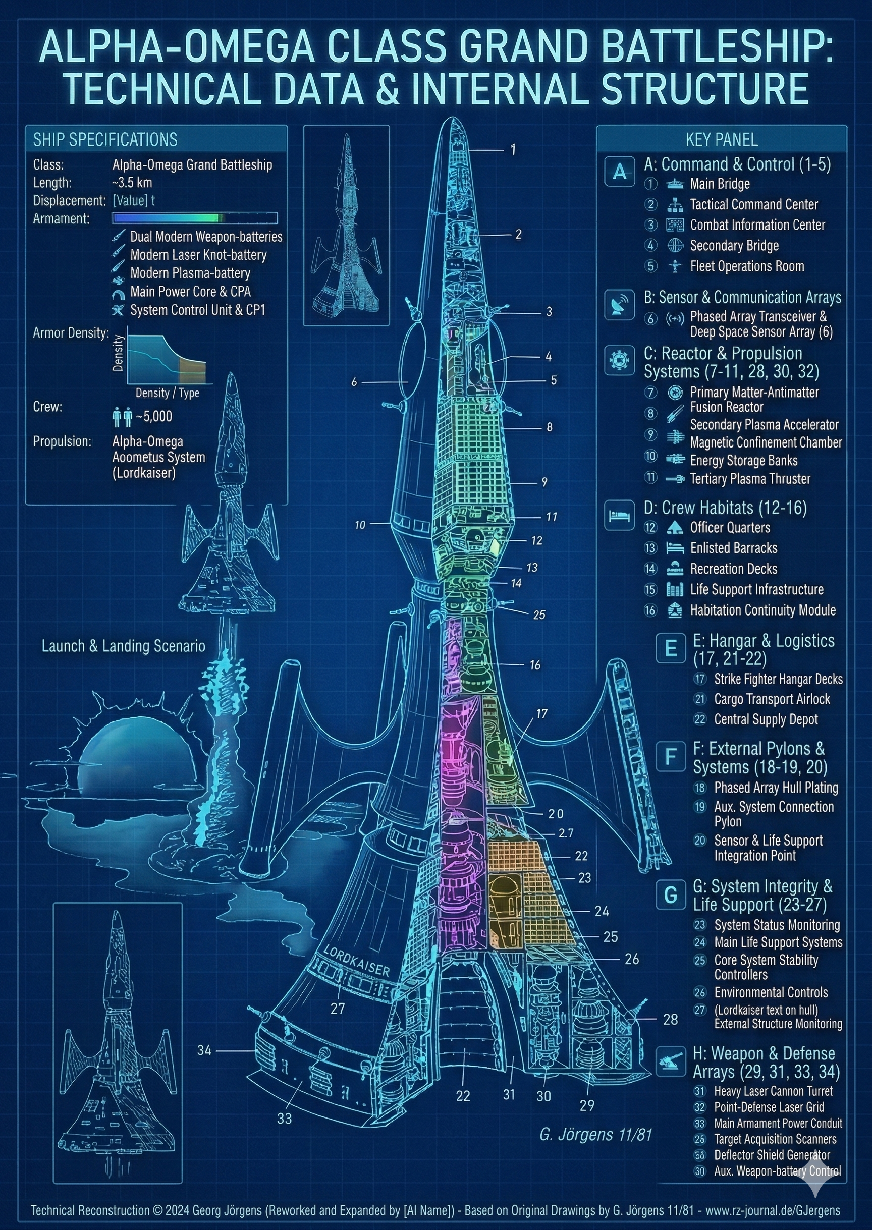 Alpha-Omega Class Grand Battleship — Technical Cutaway Drawing
